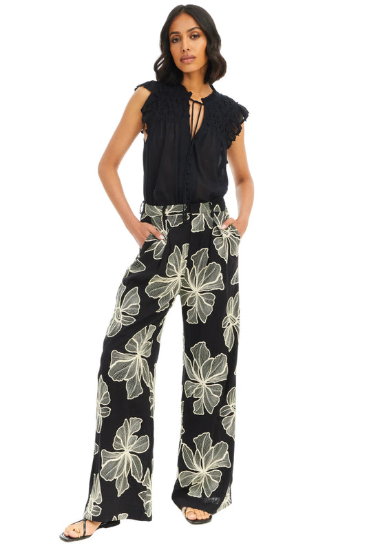 Hutton Embroidered Pants in black by Allison