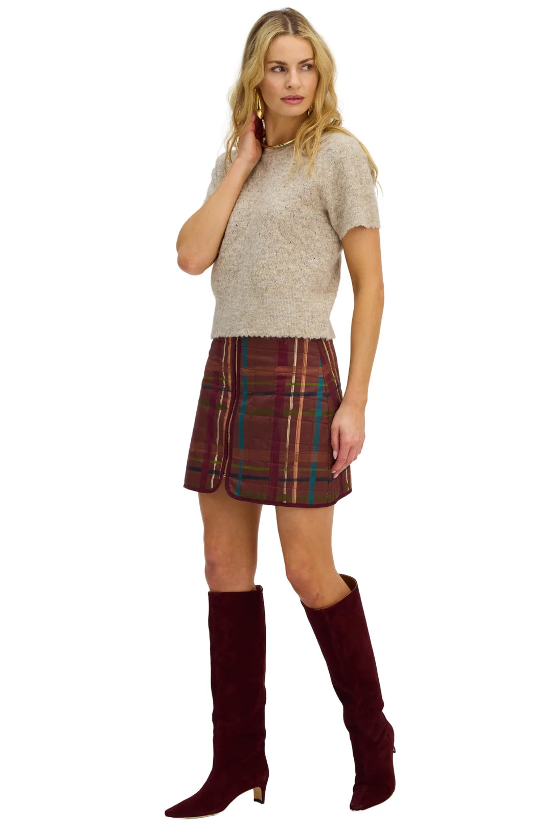 Wilder Plaid Mini Skirt in brown by Allison