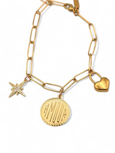 Lovestruck Charm Bracelet in gold by Farrah B