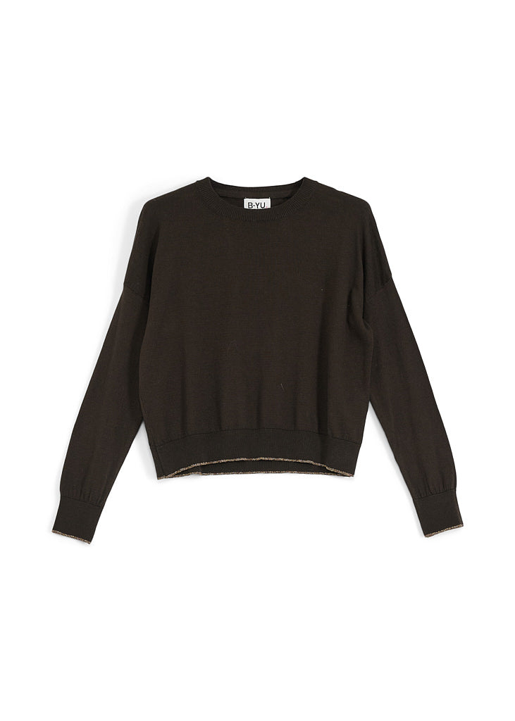 Gold Trim Sweater in dark brown by B-YU