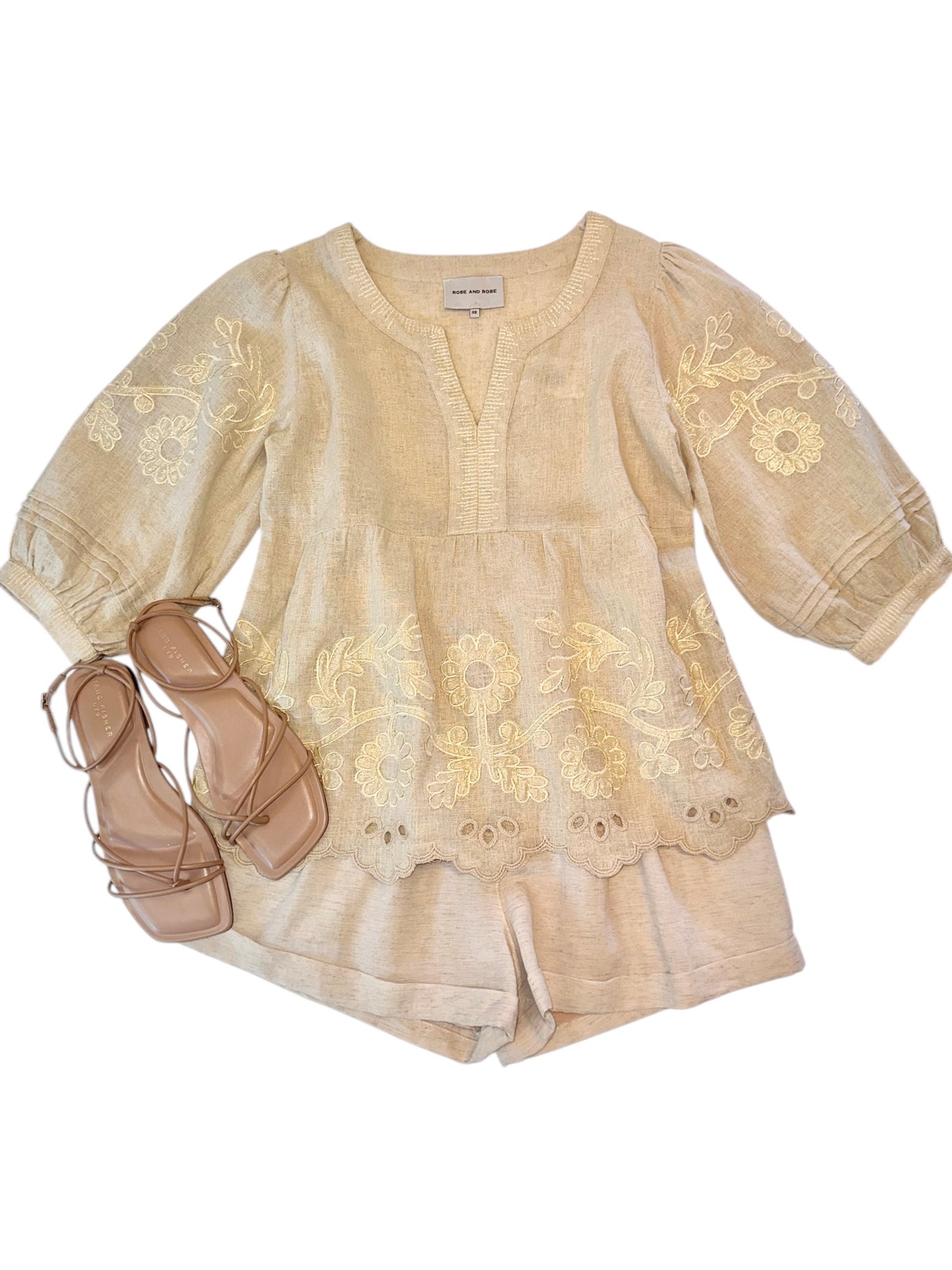 Goldhawk Daisy Applique Top in natural/gold by Rose & Rose