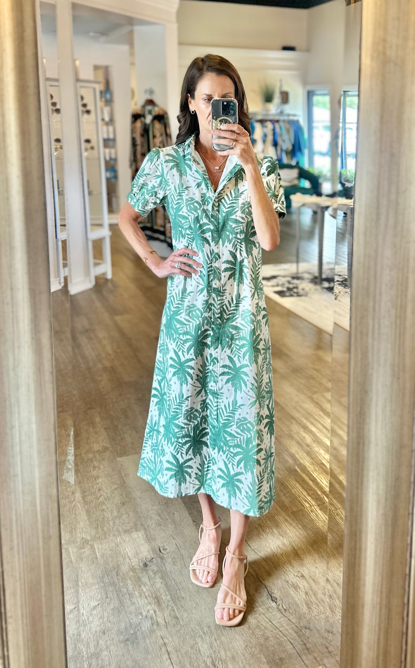 Kris Palm Leaf Dress in beige by Beau & Ro