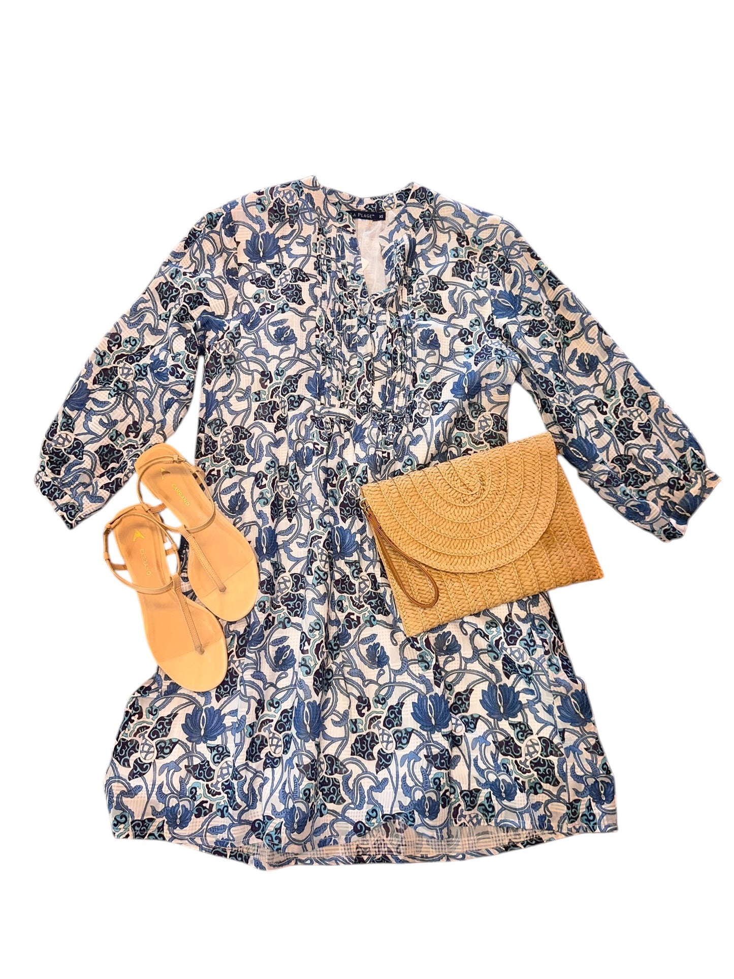 Vineyard Dress Vine Chinois in white/blues by La Plage