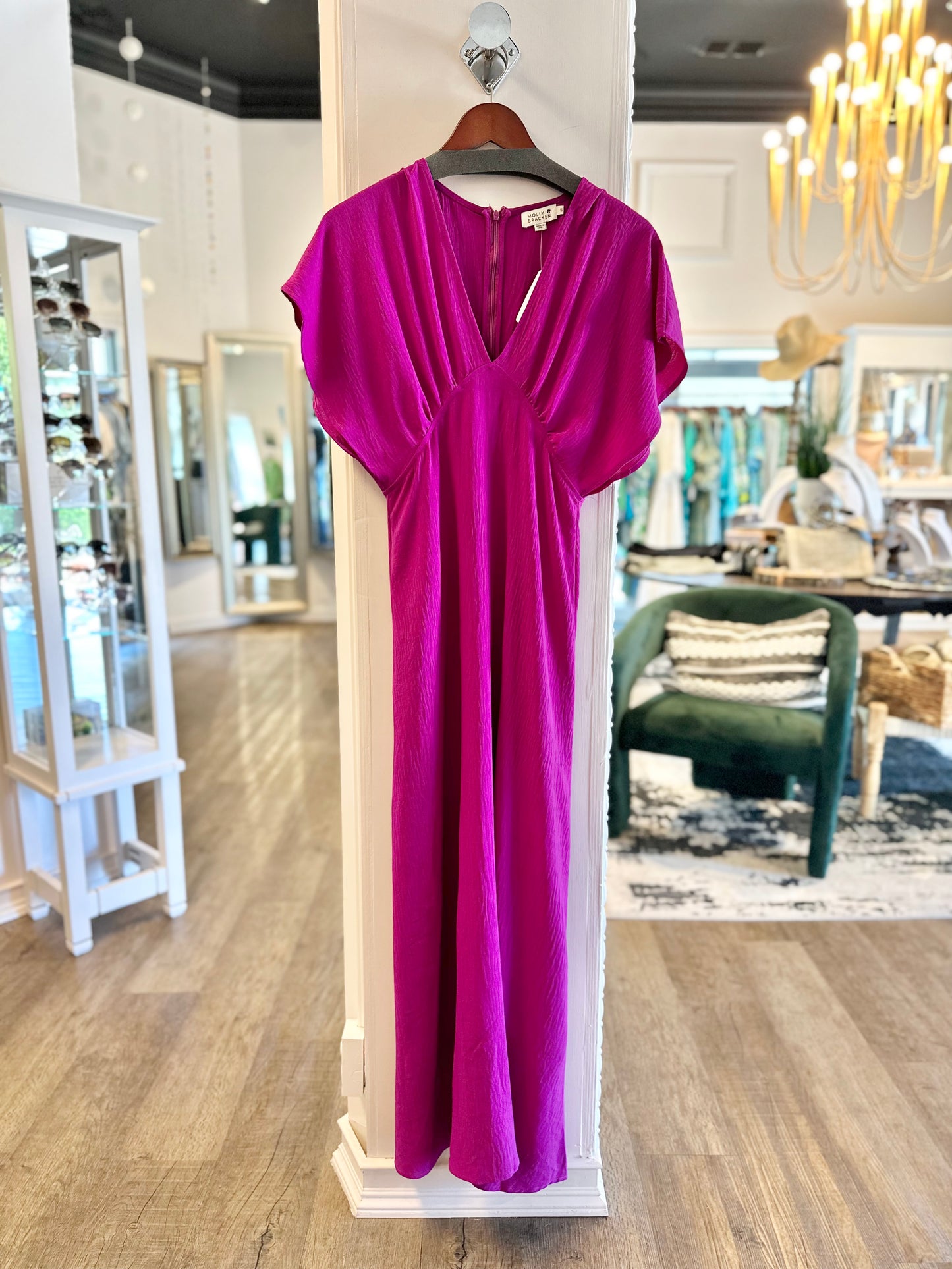 Cap Shoulder Slip Dress in purple bougainvillier by Molly Bracken