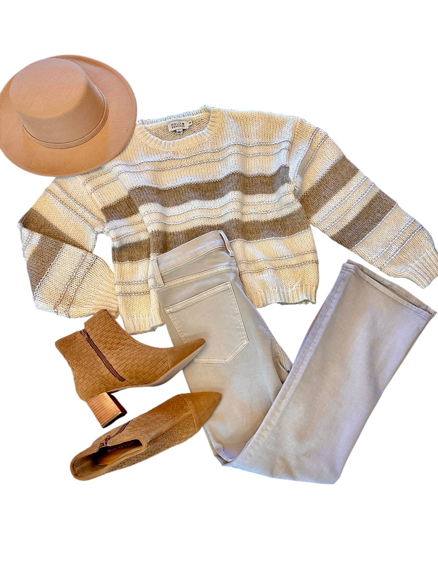 Stripe Sweater in off white/beige by Molly Bracken