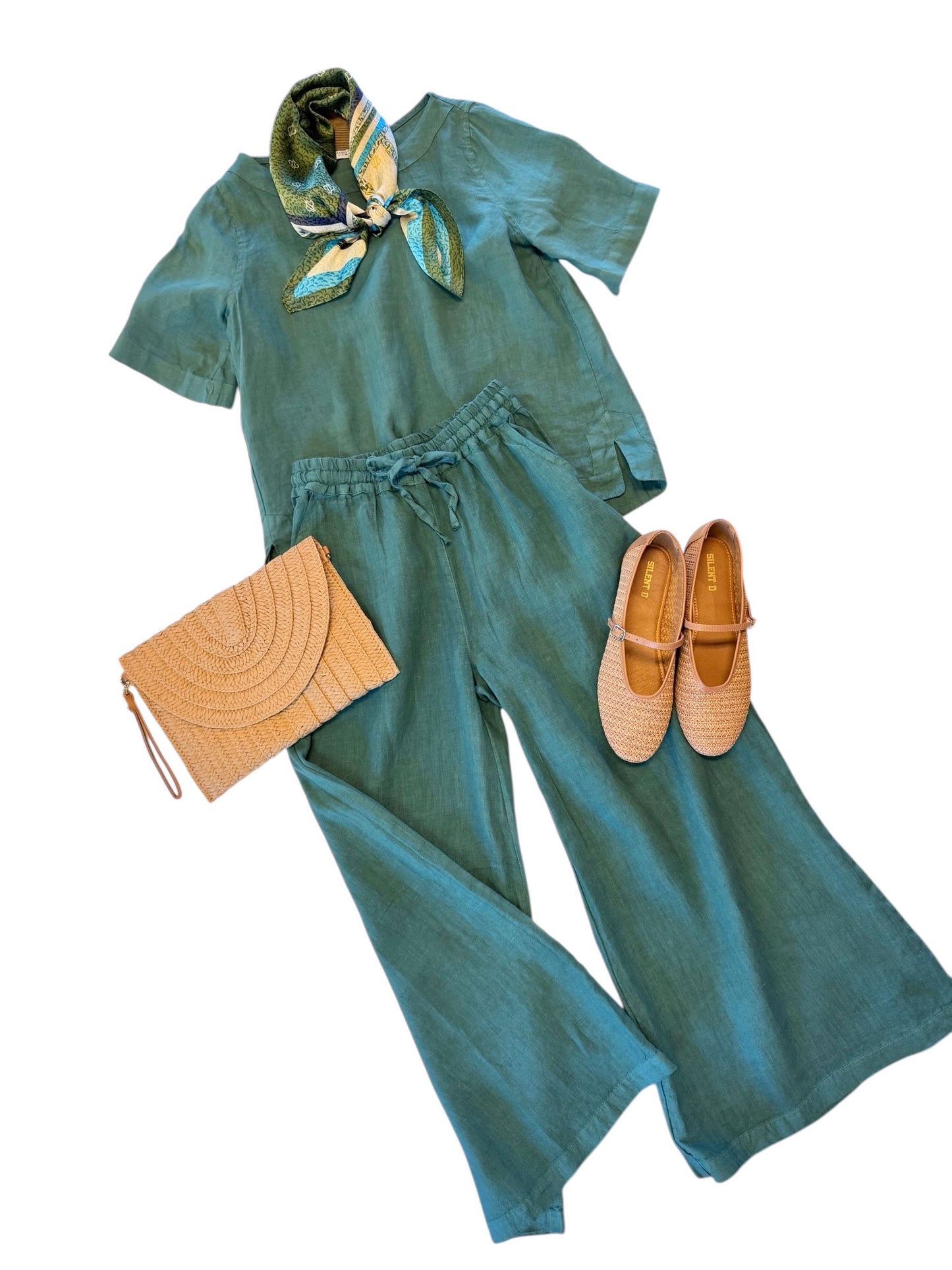 Wide Leg Linen Pant in emerald by Haris Cotton