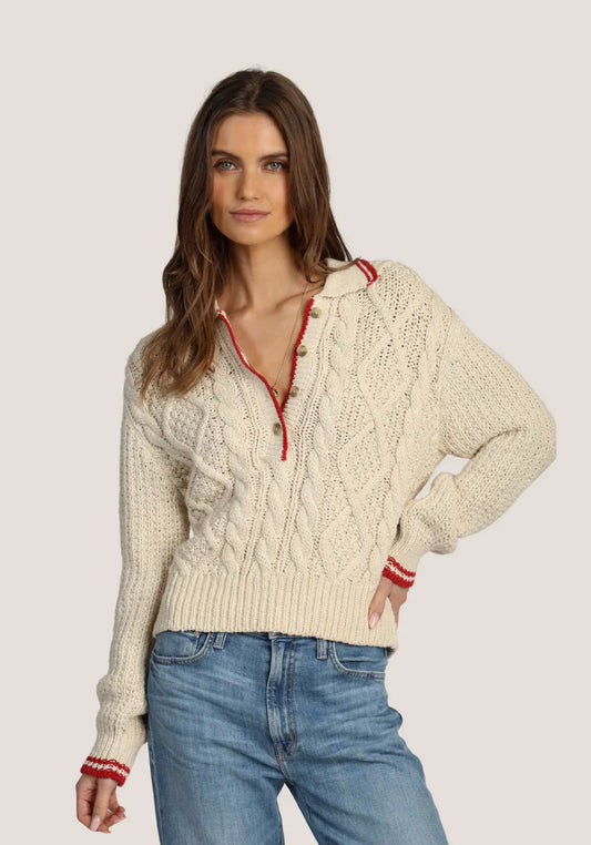 Charlotte Cable Button Front Sweater in natural by Dylan