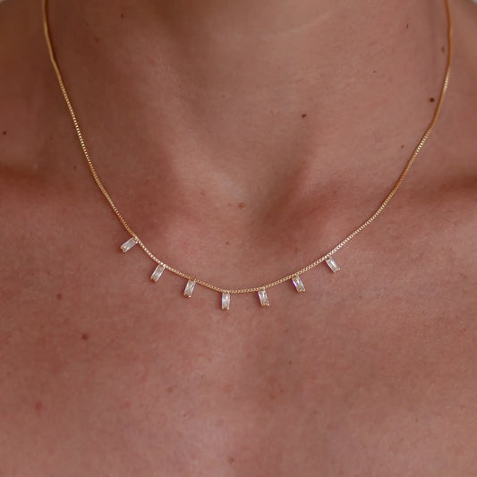 Simple Dispersed CZ Necklace in gold by Eneida Franca