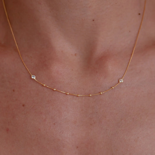 Simple CZ & Beadball Necklace in gold by Eneida Franca