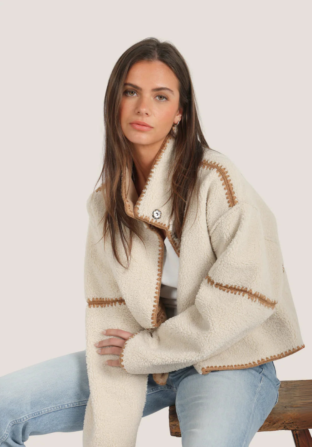 Casey Stitched Reversible Jacket in teddy brown by Dylan