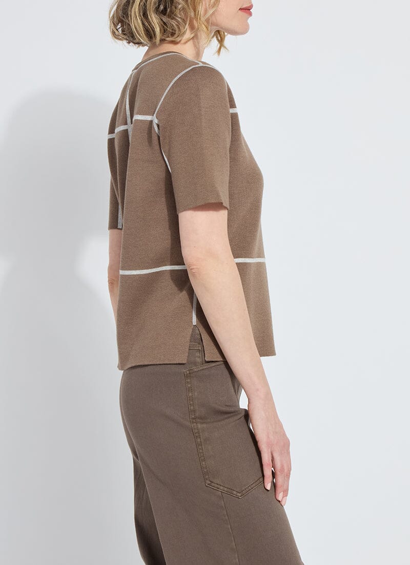 Odessa Reversible Knit Short Sleeve Tee in light grey melange/subtle green by Lysse