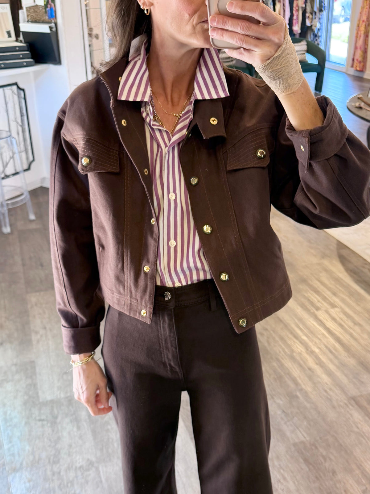 Straight Fit Short Button Down in snapdragon stripe by Lilla P