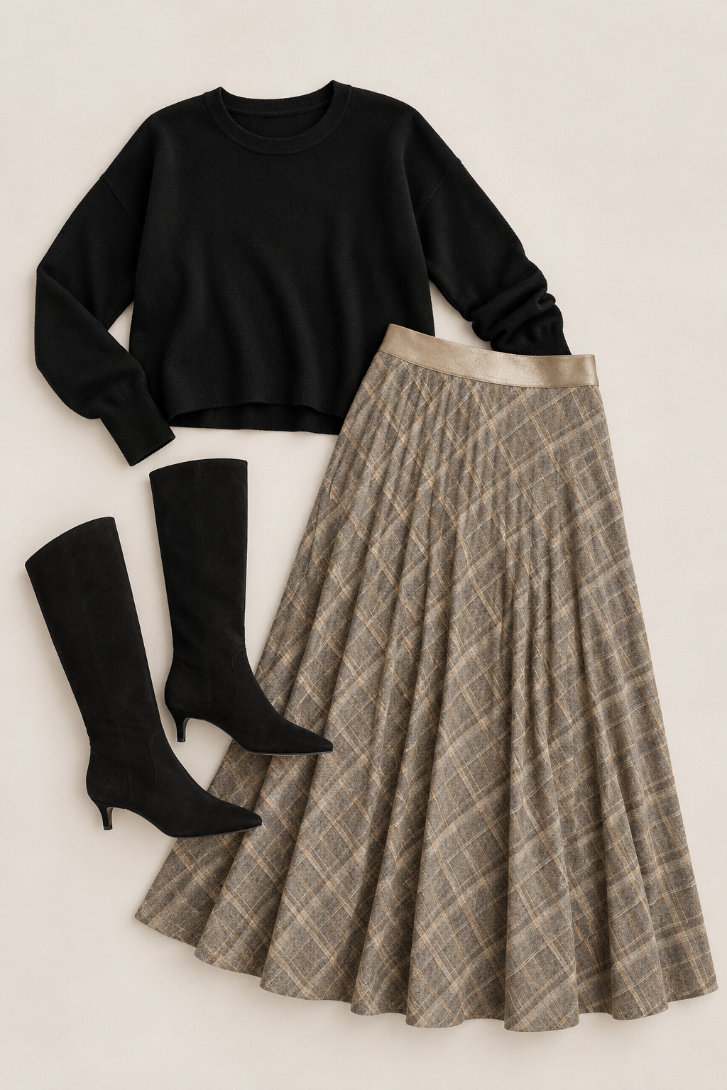 Sabrina Ponte Pleated Midi Skirt in smoked green plaid by Lysse