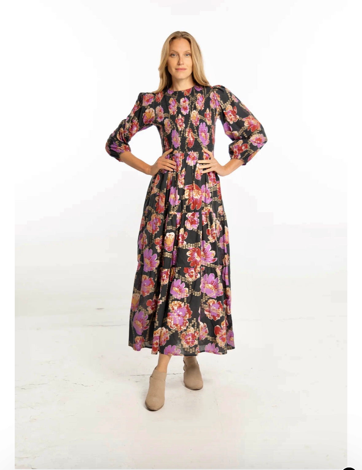 Melinda Long Sleeve Maxi Dress in creamy peach by Bindu