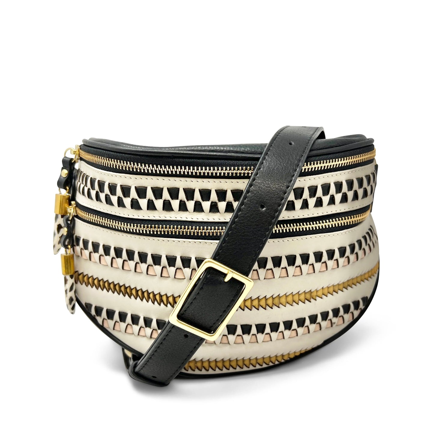 Inez Woven Zigzag Beltbag in yellow/black/chalk by Kempton