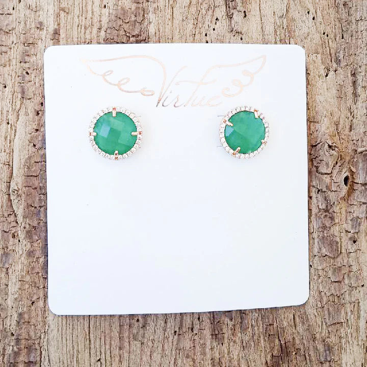 Gemstone Studs in kelly green by Virtue