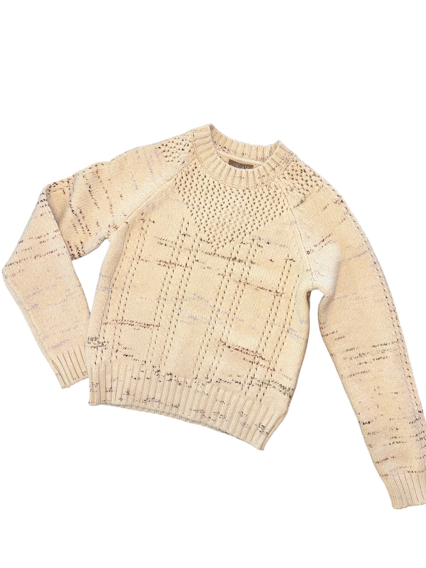 Open Stitch Crewneck Sweater in eggshell combo by Lilla P
