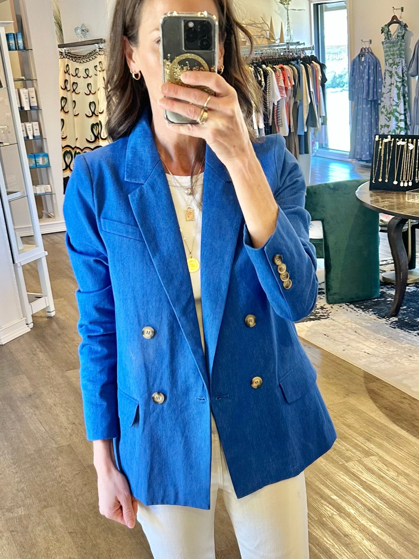 Fernanda Double Breasted Blazer in blue by Lucy Paris