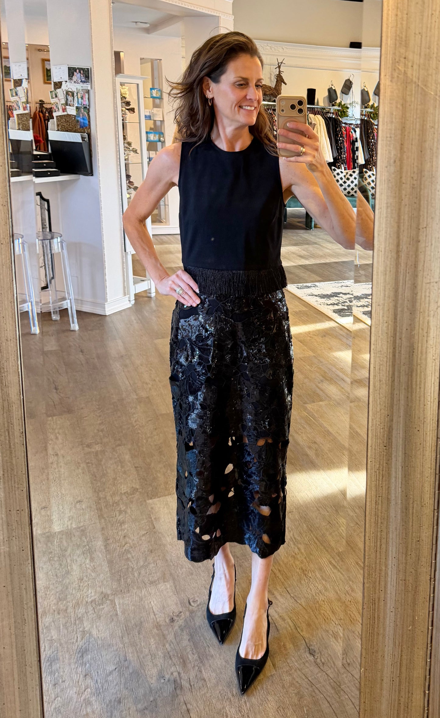 Floral Sequin Skirt in black by Esqualo