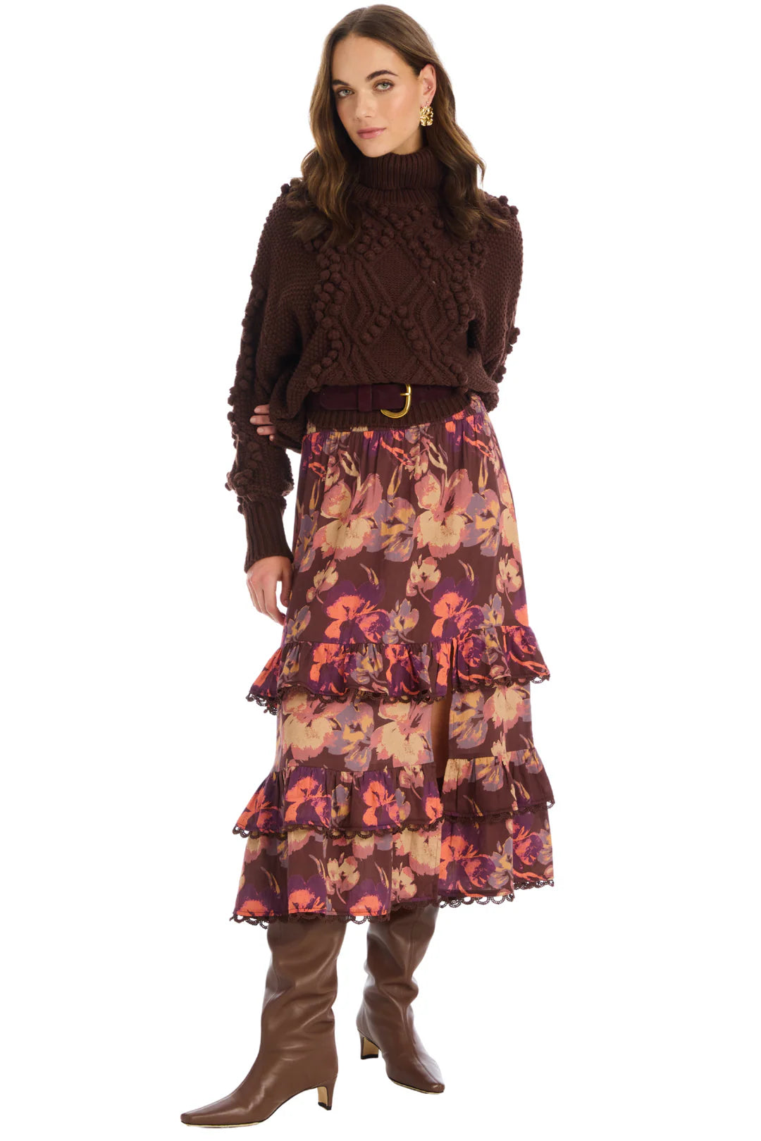 Georgia Midi Skirt in brown floral by Allison