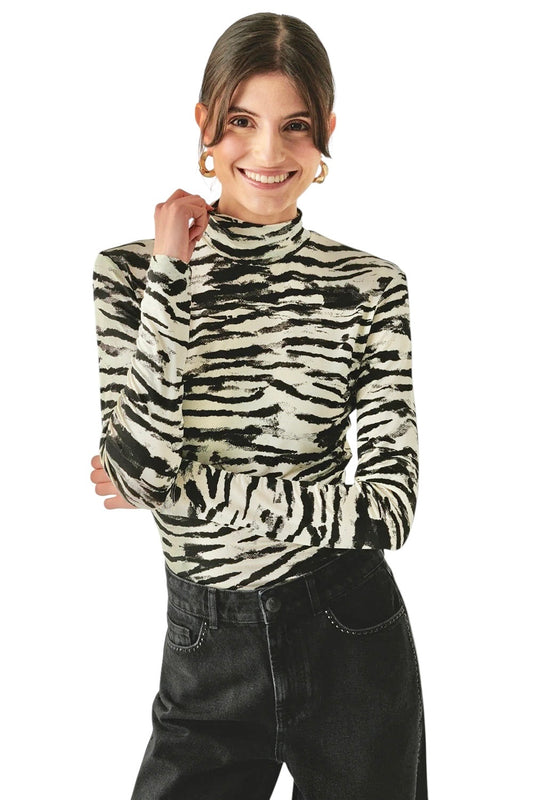 Laylani Zebra Print Top in black/beige by Exquise