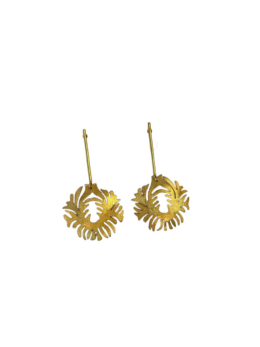 Bronze Earring with Stick & Circle in gold by Ximena Castillo