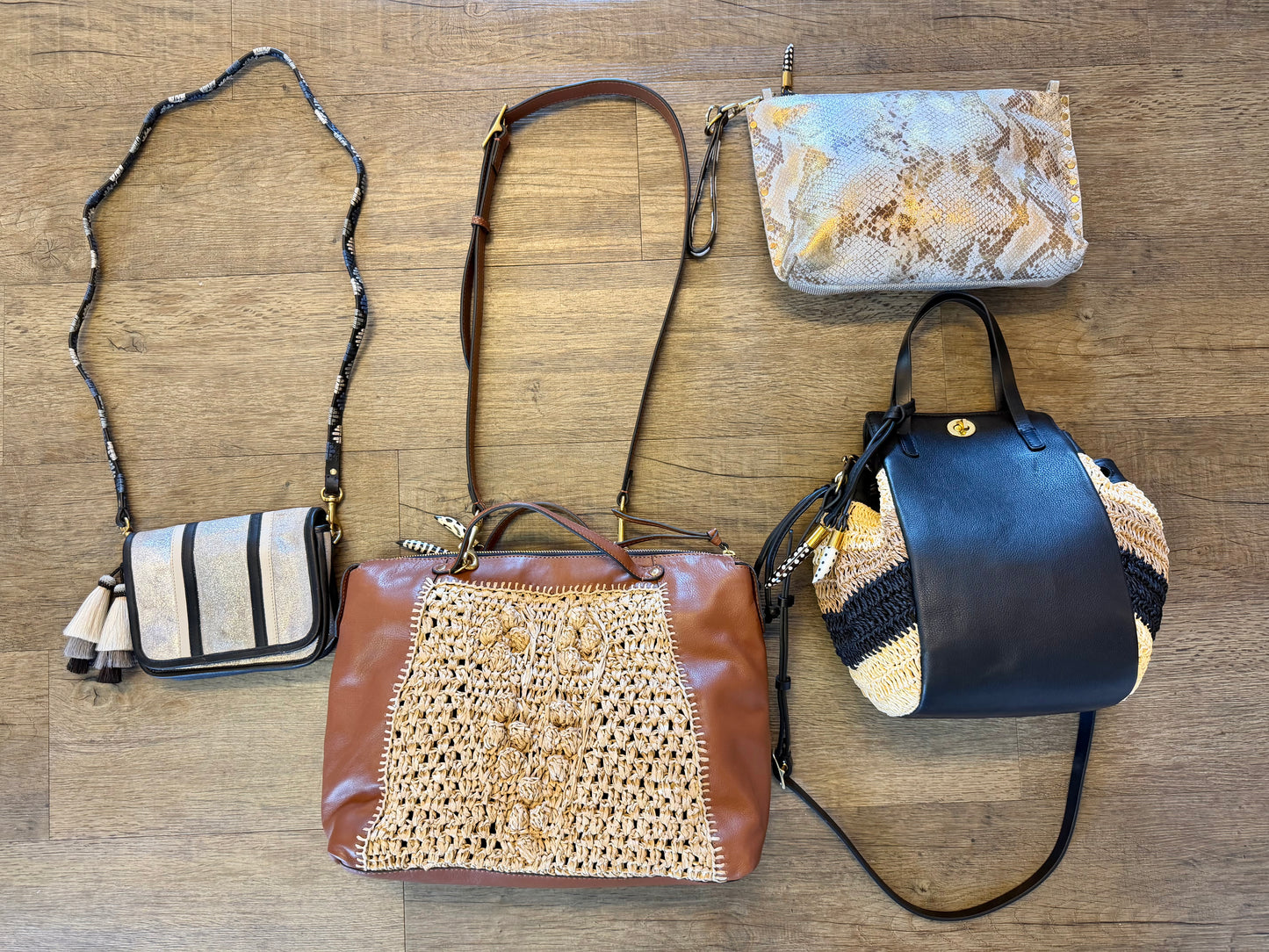 Large Ascot Striped Raffia Crossbody in ombre natural by Kempton