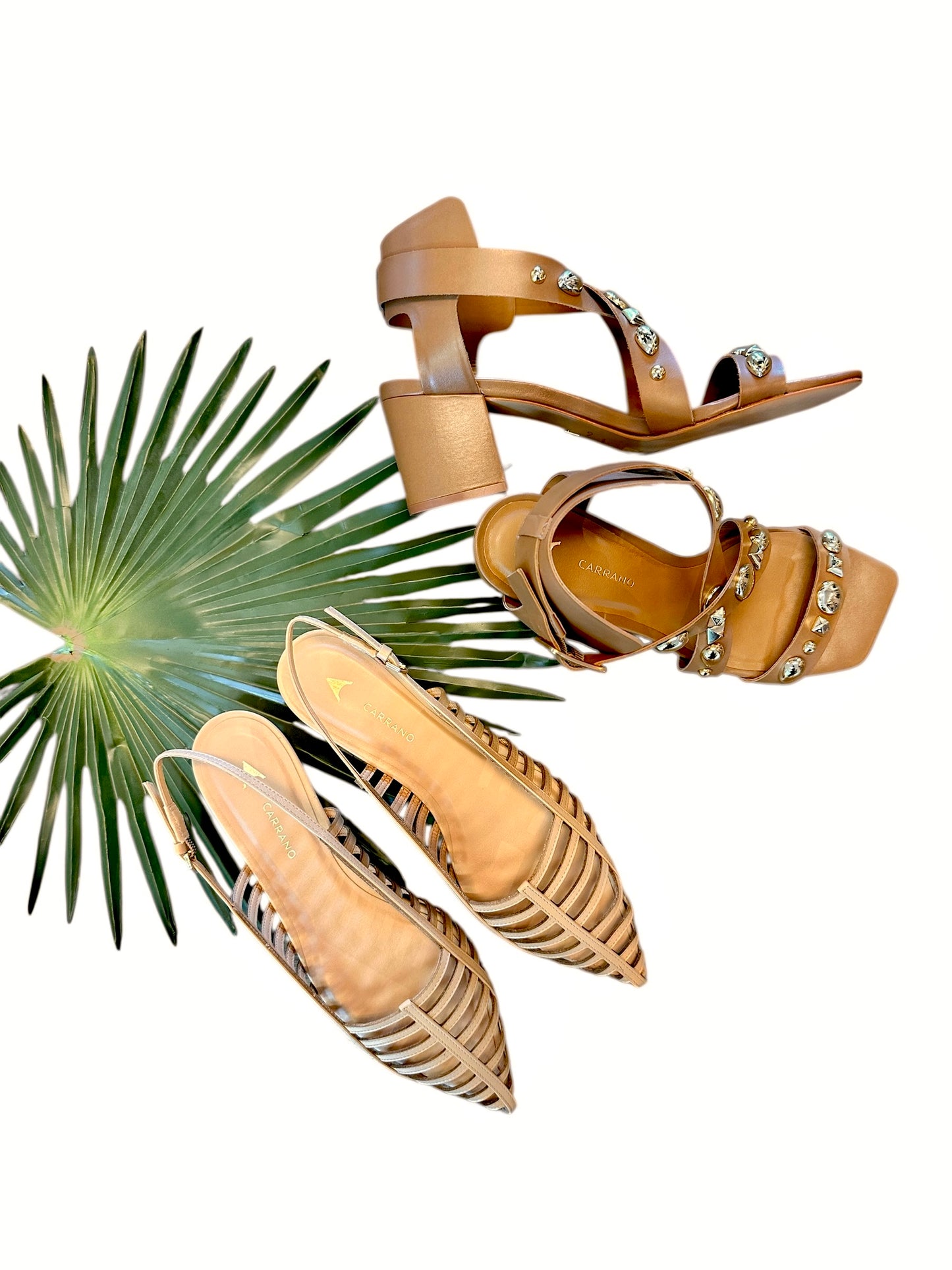 Dorene Ankle Buckle Studded Heel in honey by Carrano