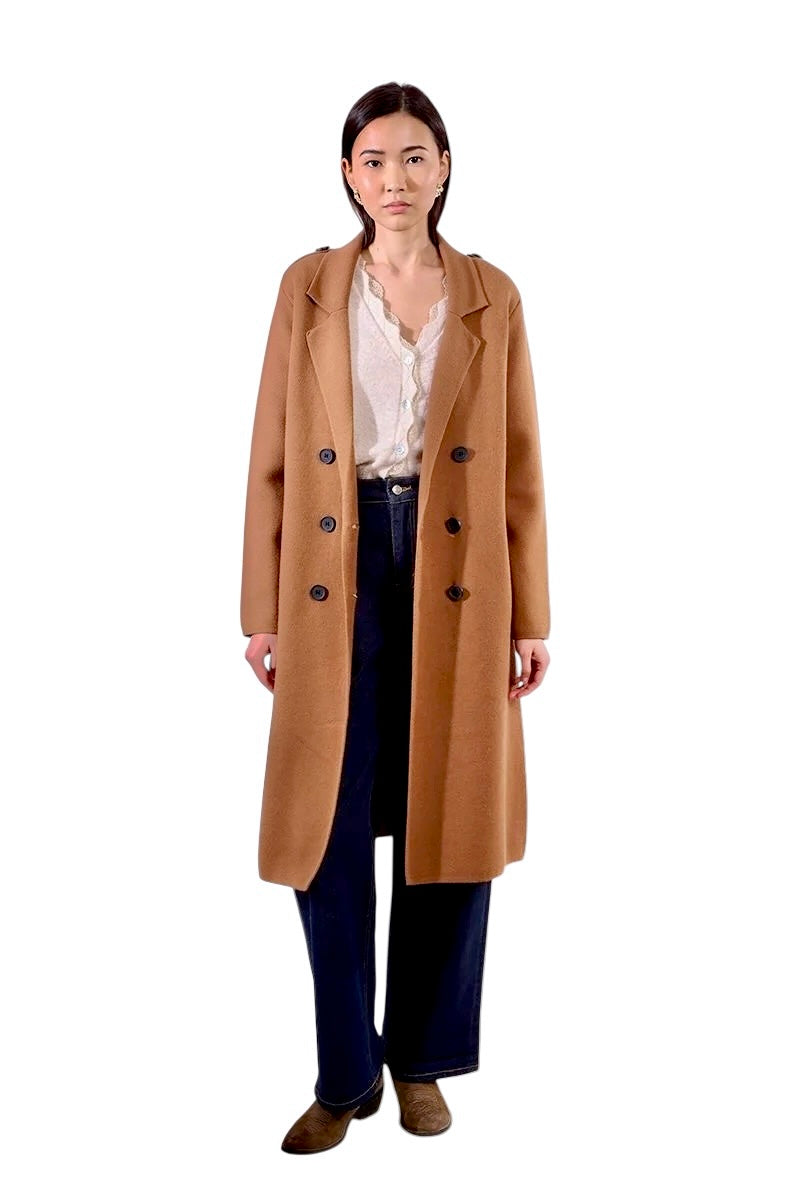 Long Sweater Coat in camel by Molly Bracken
