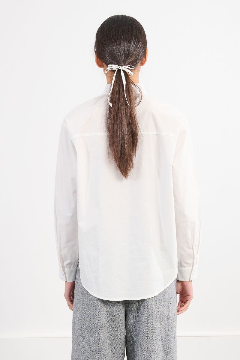 Long Sleeve Button Up Blouse with Bow Detail in white by Molly Bracken