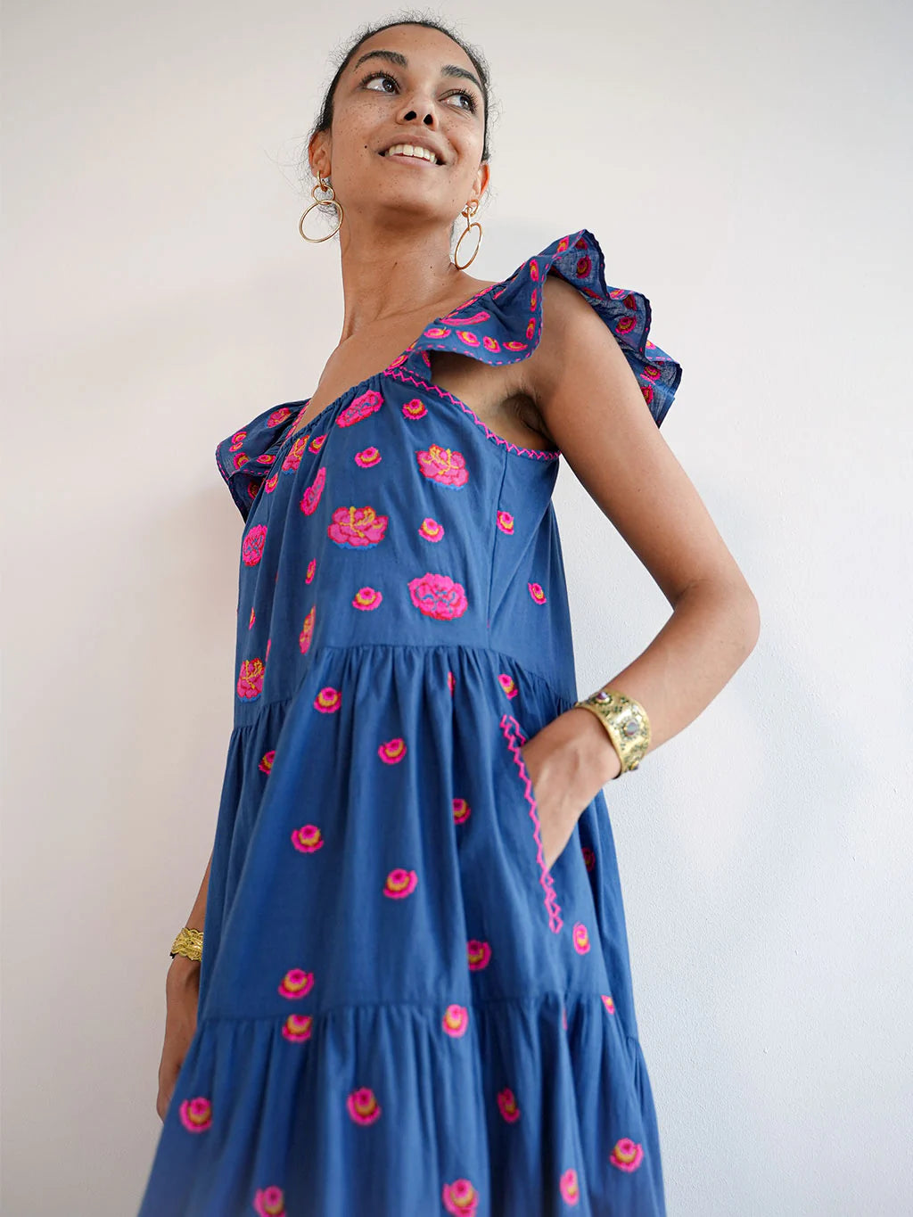 Jasmine Maxi Dress in navy/roses embroidered by Nimo
