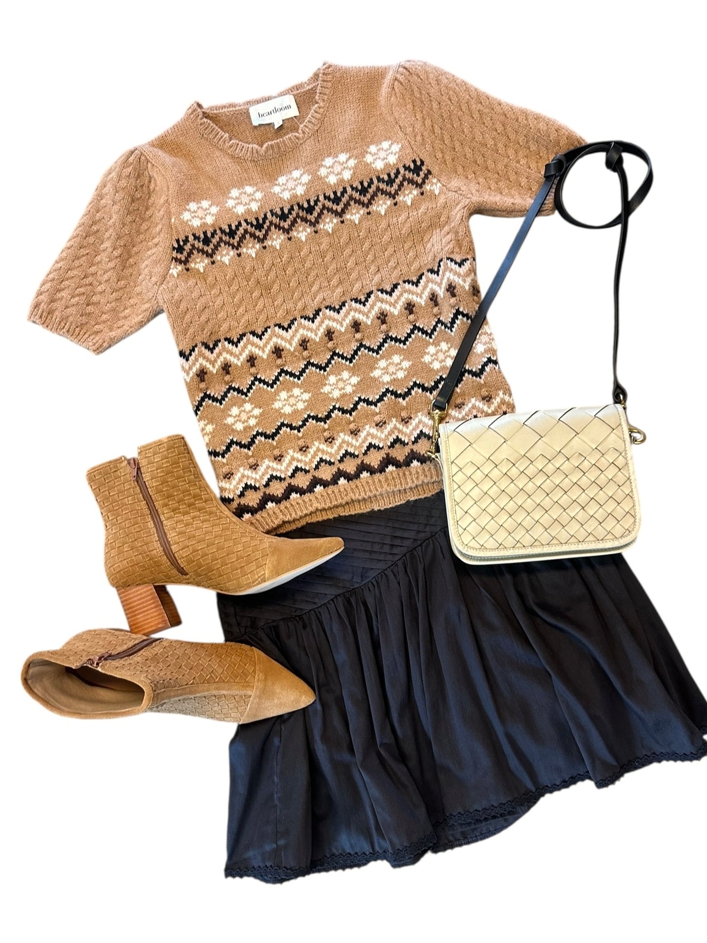 Kiki Short Sleeve Sweater Top in camel by Heartloom