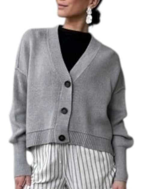 Patsy Long Sleeve V-Neck Cardigan in grey melange by RD
