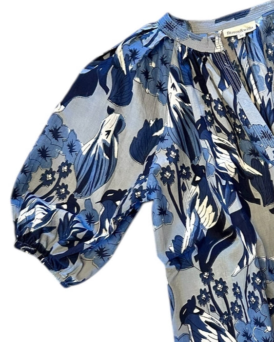 Sallie Anne Blouse in blue bird by Fitzroy & Willa