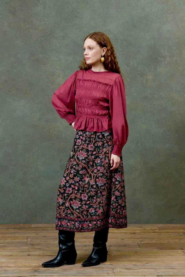 Isa Printed Slip Skirt in black bluebell grove by Louise Misha