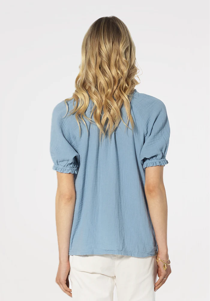 Button Front Puff Sleeve in denim by Dylan
