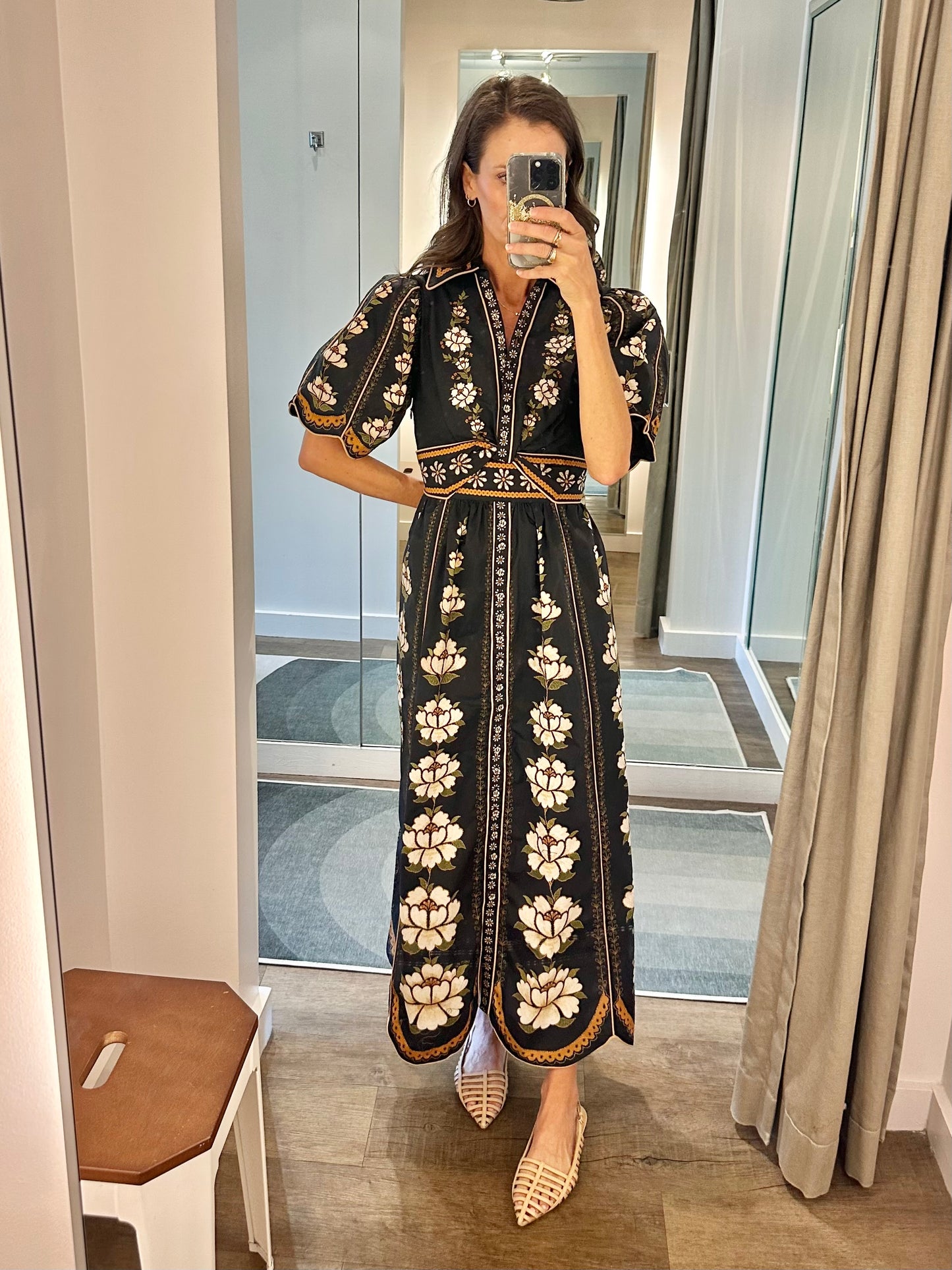 Embroidered Flowers Midi Dress in black by Farm Rio