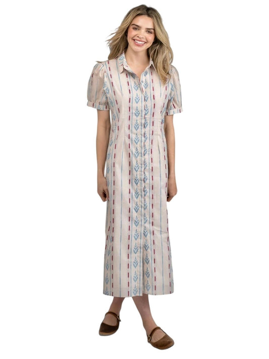 Kris Ikat Stripe Dress in ivory by Beau & Ro