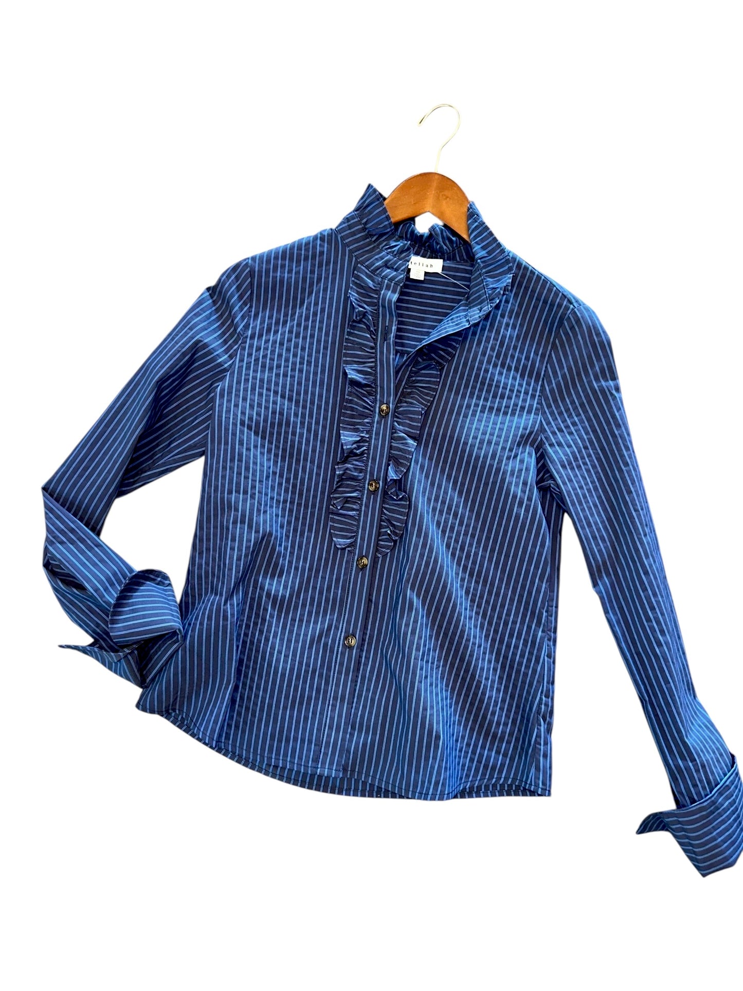 Stripe Shirt with Ruffle Trim in blue by Stellah