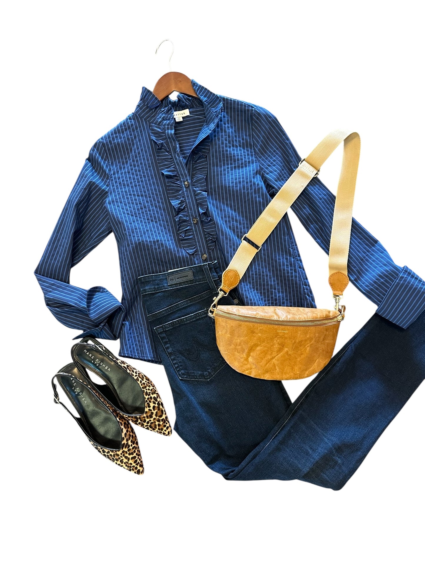 Stripe Shirt with Ruffle Trim in blue by Stellah