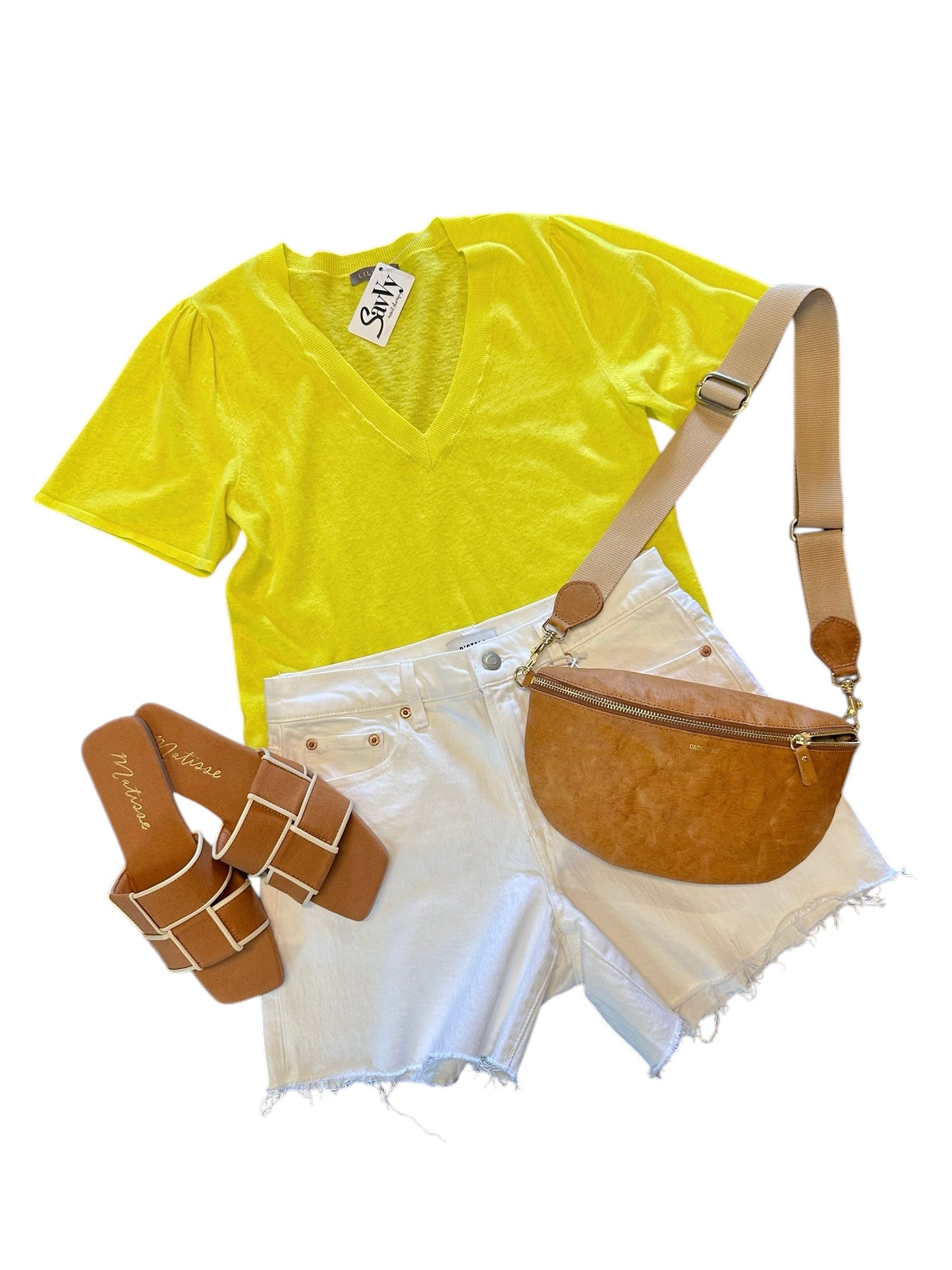 Short Sleeve V-Neck Sweater in lemon by Lilla P