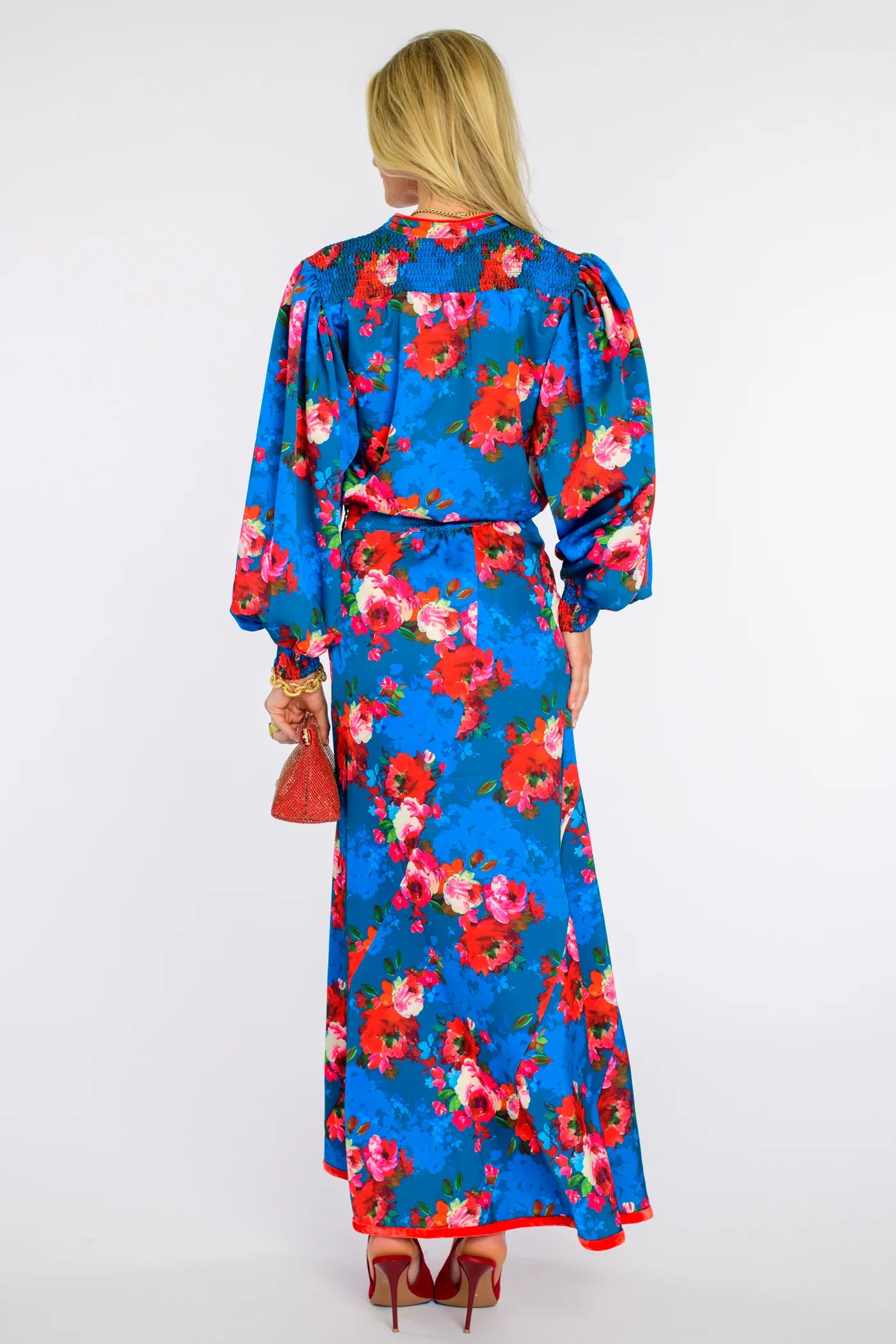 Serena Skirt in holiday chintz teal by Elizabeth James