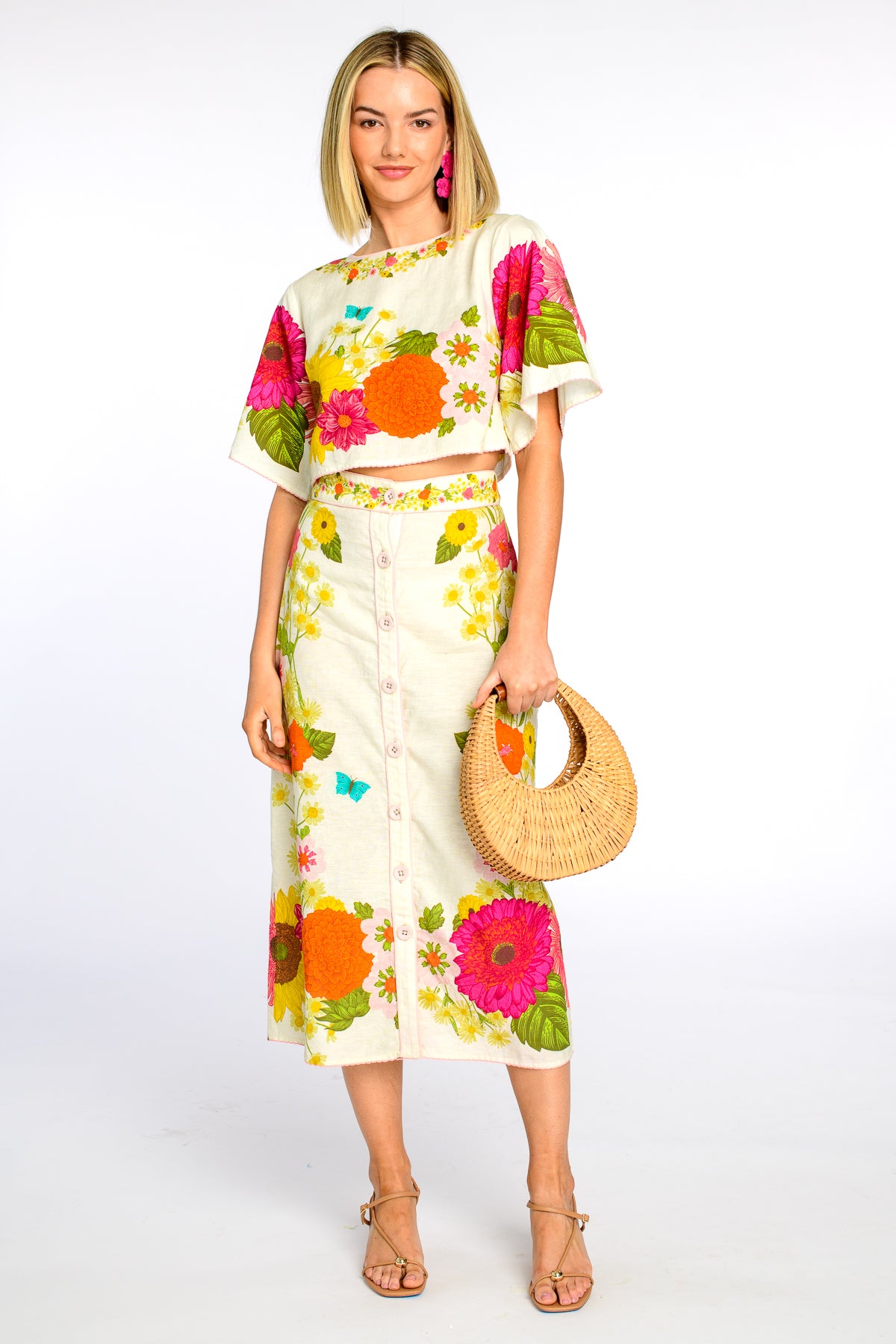 Frannie Printed Midi Skirt in wildflower ivory by Elizabeth James