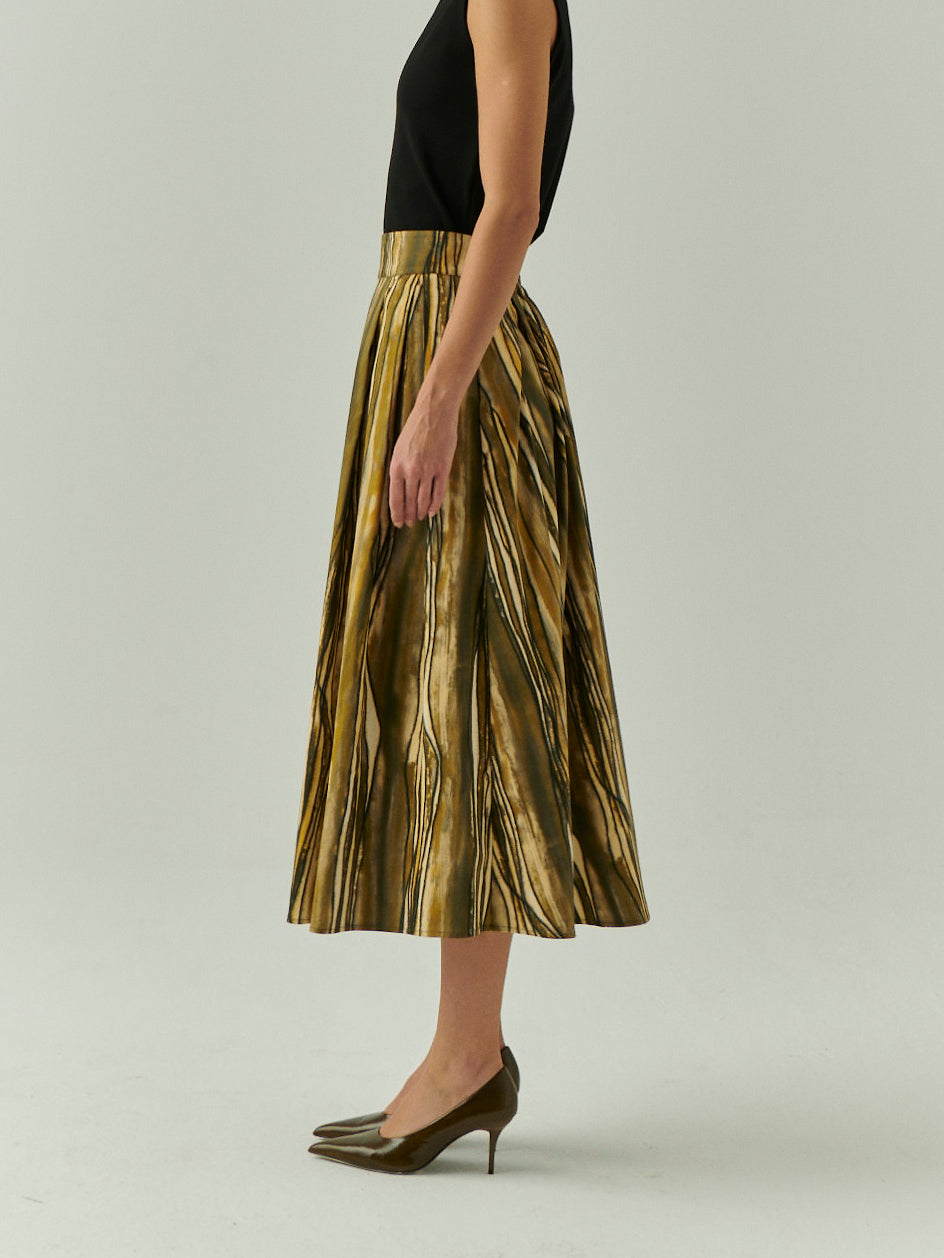 Sloan Midi Skirt in multi olive by Exquise