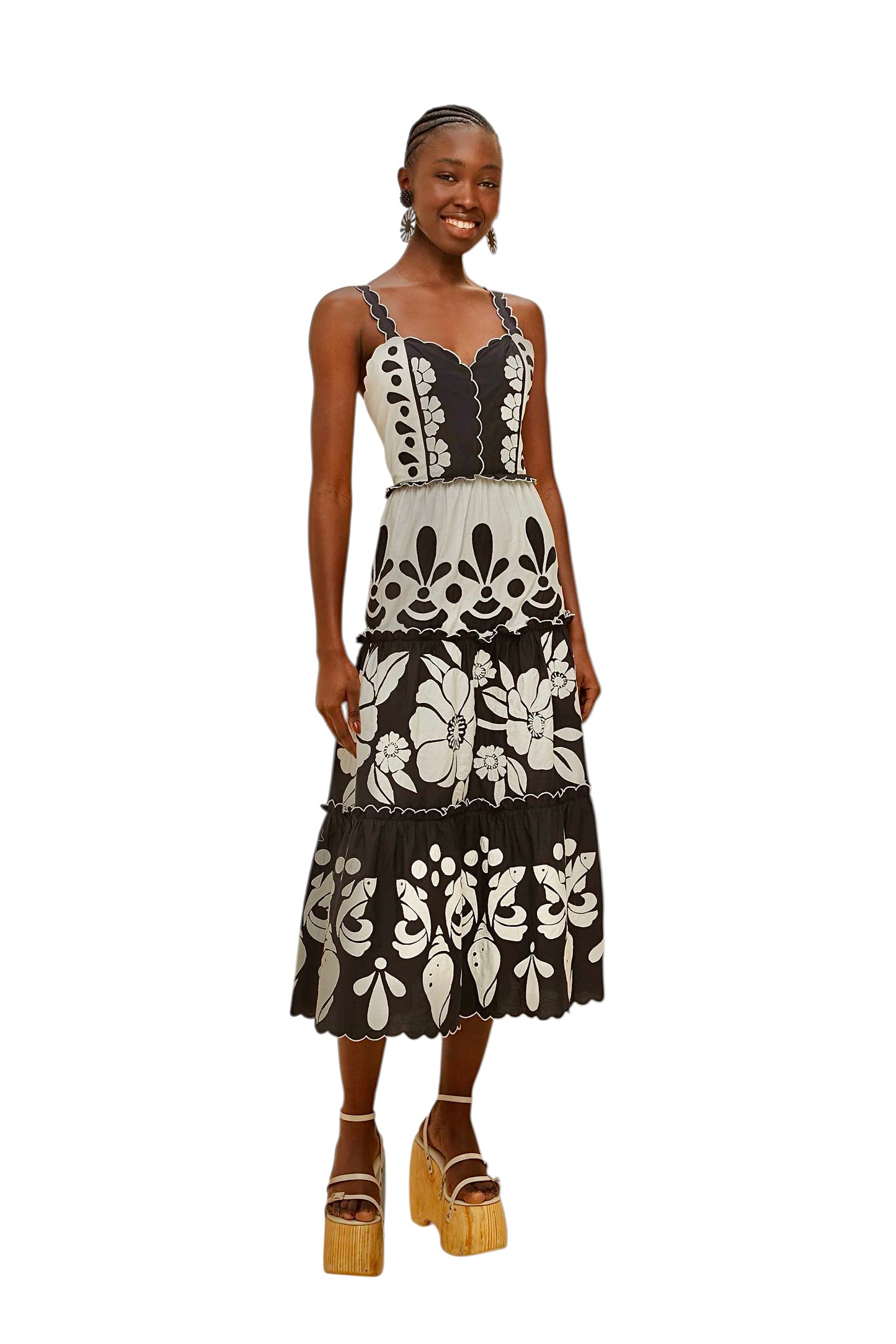 Summer Cutwork Midi Dress in black/white by Farm Rio