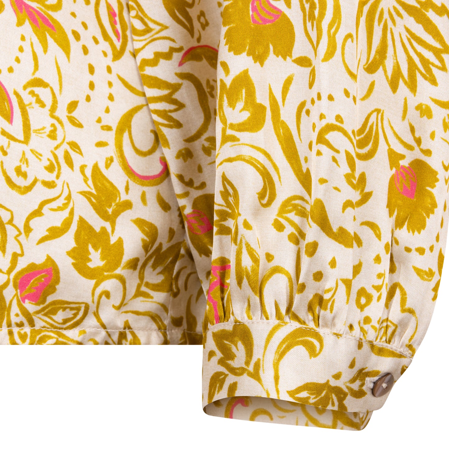 Long Sleeve Button Up Cheerful Printed Blouse in mustard by Esqualo