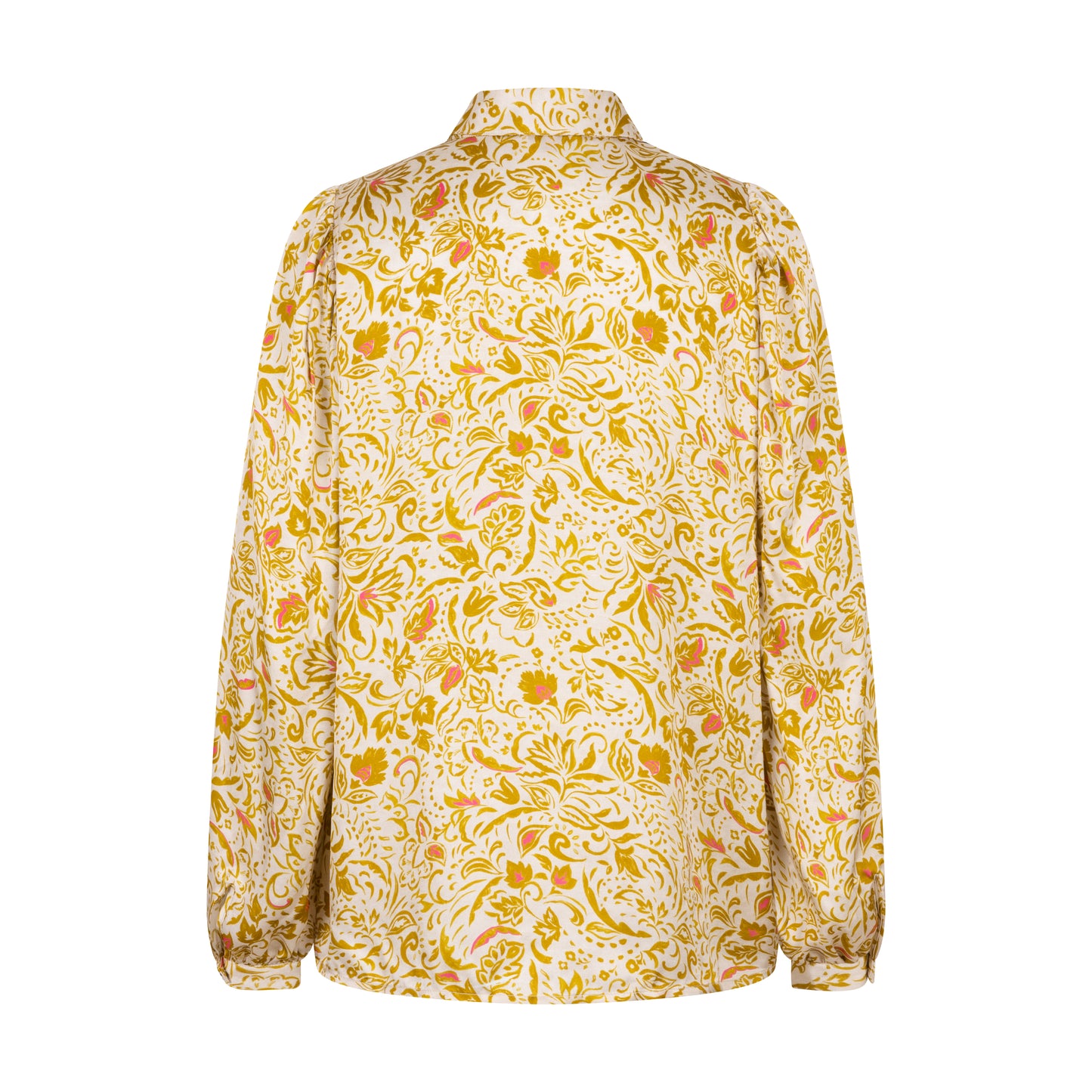 Long Sleeve Button Up Cheerful Printed Blouse in mustard by Esqualo