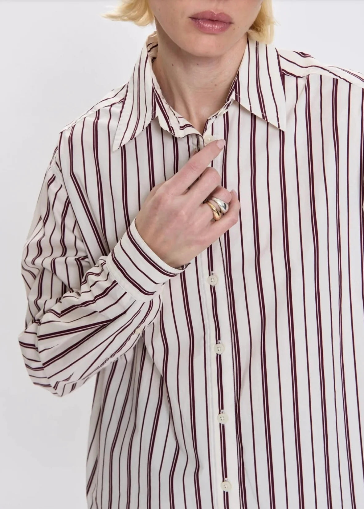 Finlay Oversized Button Down in Claret Stripe by Pistola