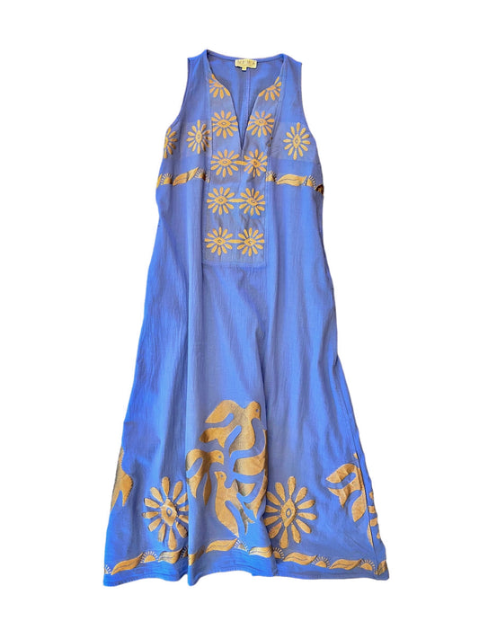 Embroidered Sleeveless Kaftan in blue by Nema