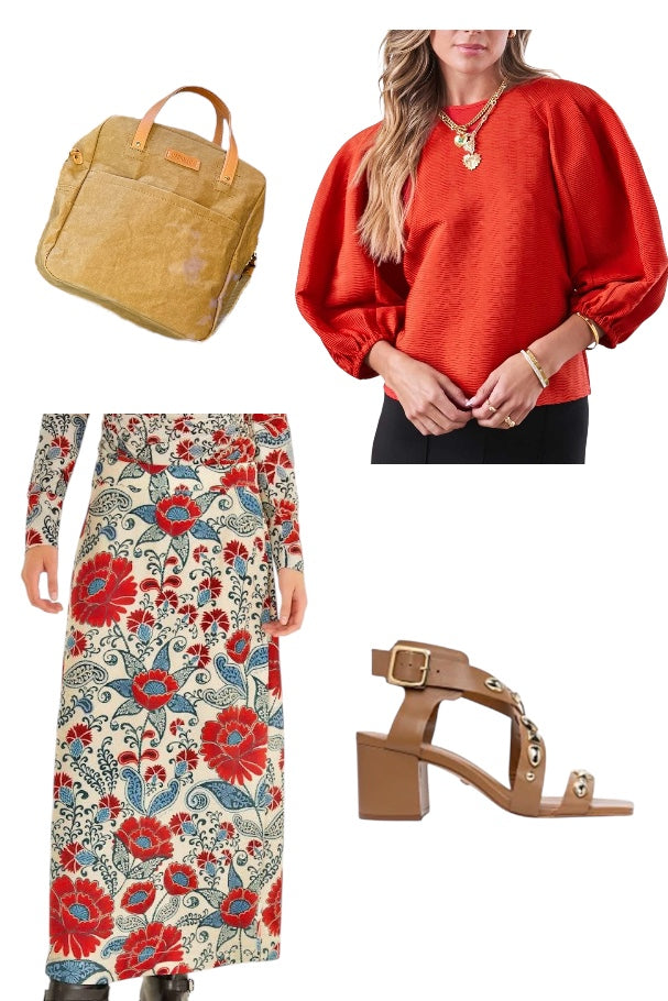 Round Neck Voluminous Paneled 3/4 Sleeve Blouse in amber by Current Air